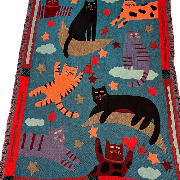 Goodwin Weavers Signed Pat Meyers Cotton Cat Fringe Throw Blanket - Picture 7 of 9